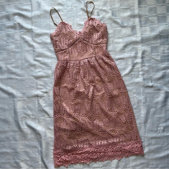 Current Air (Anthropologie) Pink Lace Overlay Midi Dress - Picture 4 of 16